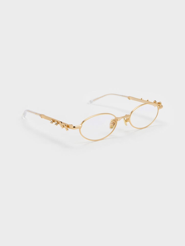 Paige Bow Crystal Clear Sunglasses, Brush Gold, hi-res