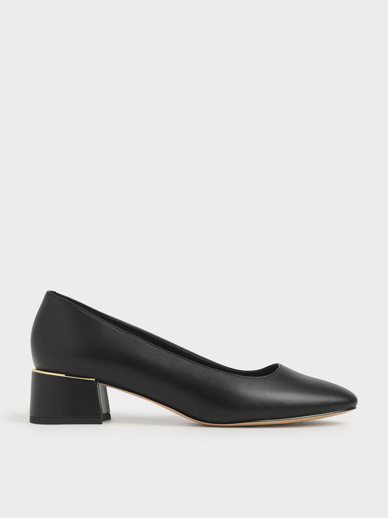 Square Toe Block Heel Pumps, Black, hi-res