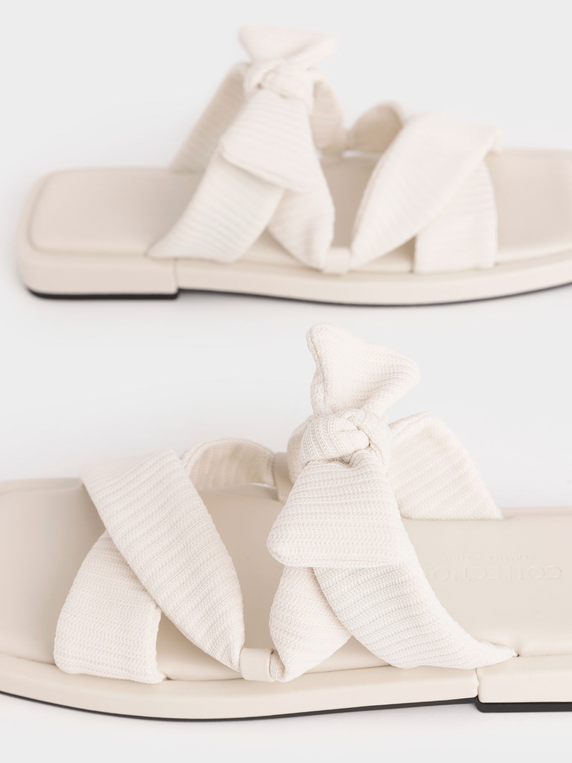 Recycled Polyester Bow Crossover Slides, Beige, hi-res
