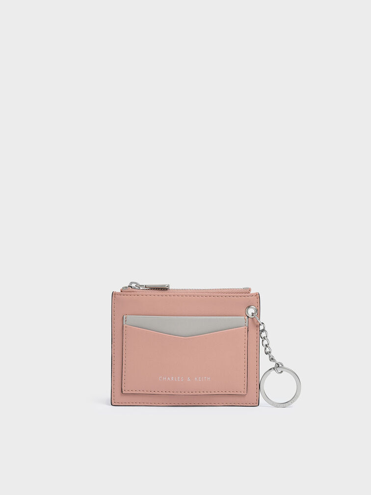 Two-Tone Zip Pocket Card Holder, Pink, hi-res