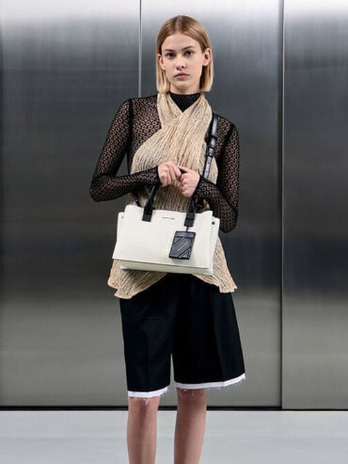 Cameron Double Top Handle Bag, White, hi-res