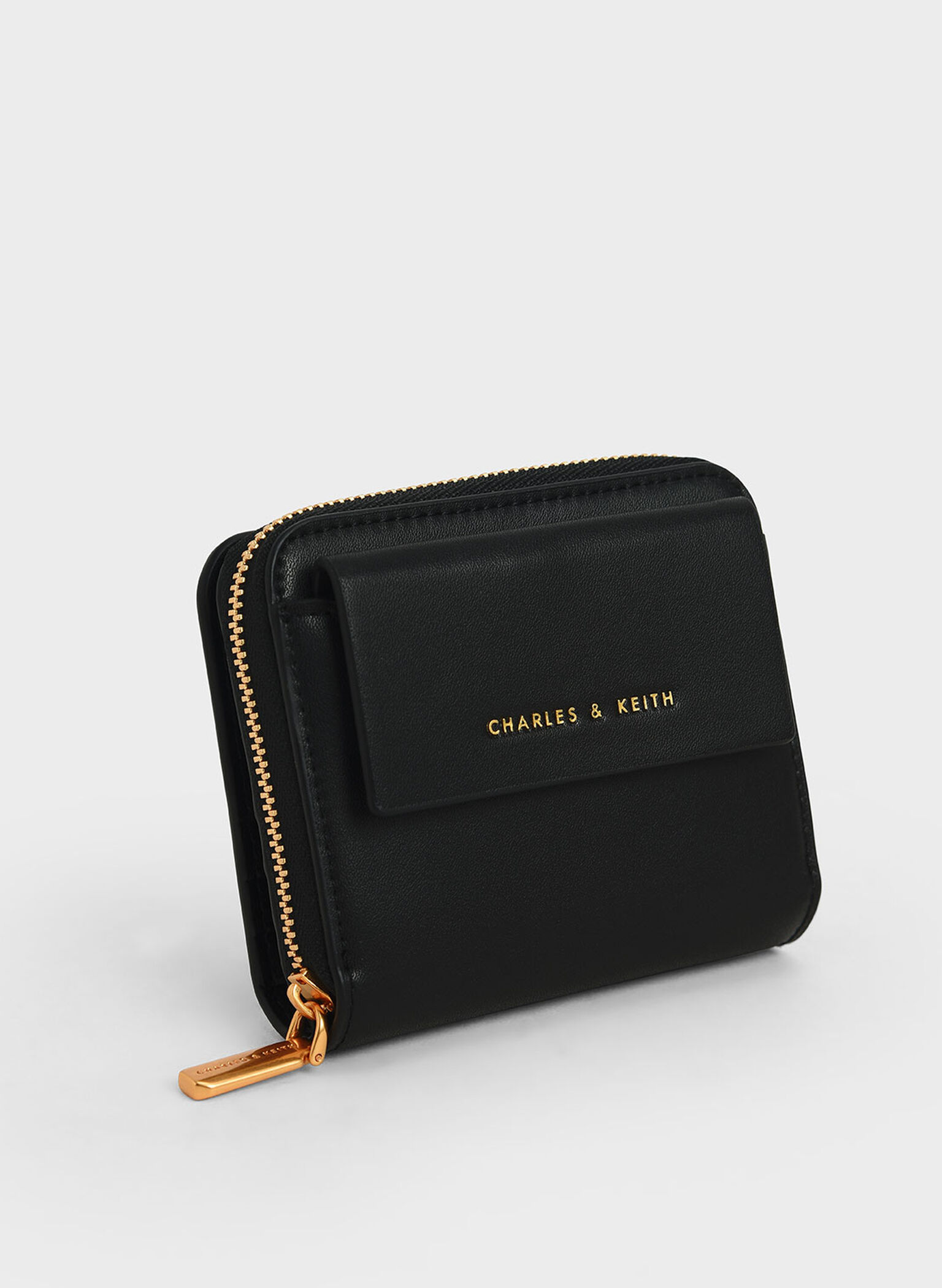 Black Front Flap Zip-Around Mini Wallet - CHARLES & KEITH US