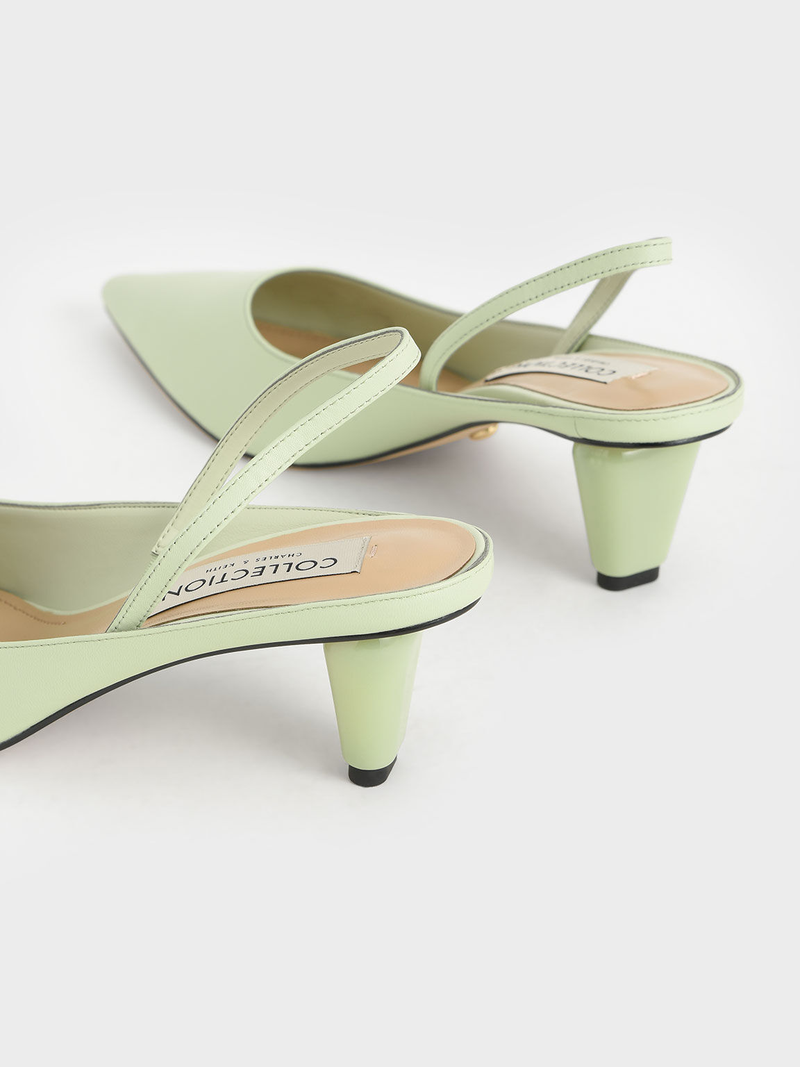 Leather Sculptural Heel Slingback Pumps, Green, hi-res