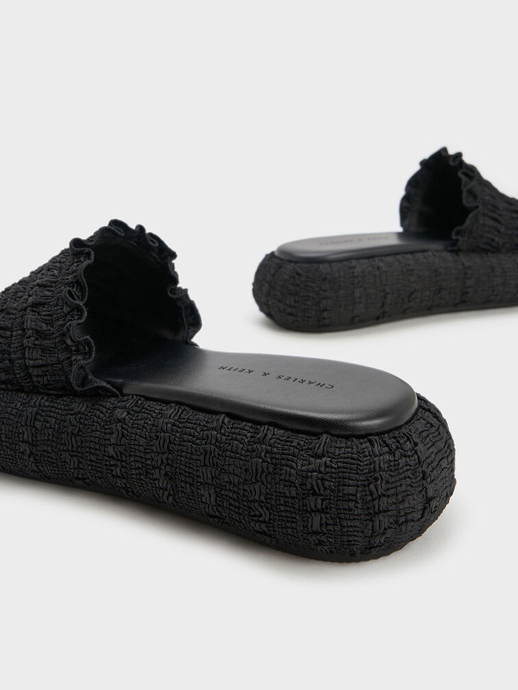Nuala Ruched Flatforms, Black, hi-res