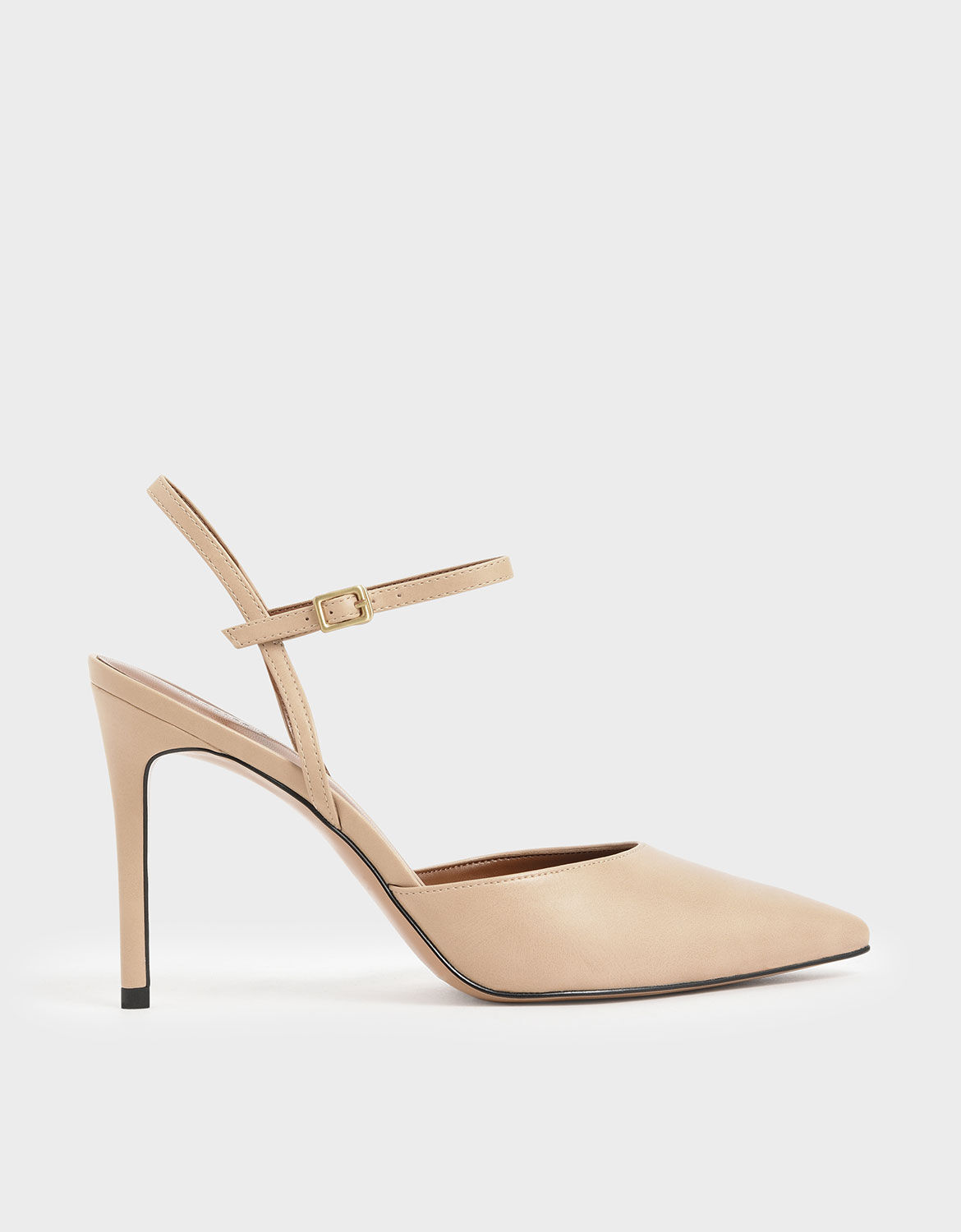 Pointed toe pumps with ankle strap clearance