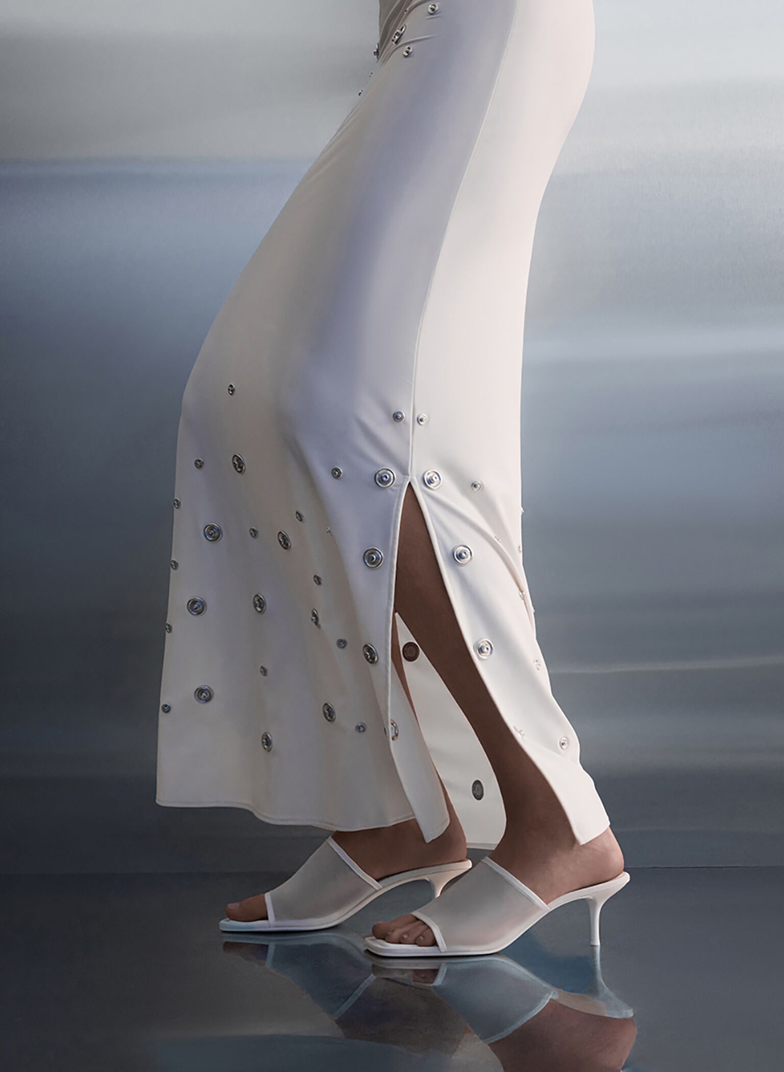 Mules de malla Loren con tacón bajo, Blanco, hi-res