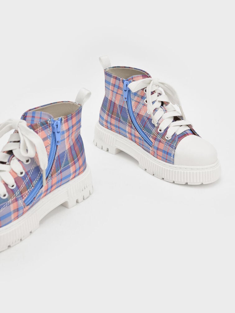 Girls' Check-Print High-Top Sneaker Boots, Multi, hi-res