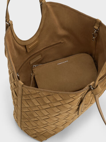 Ivette Recycled Suede Woven Tote Bag, Sahara Sand, hi-res