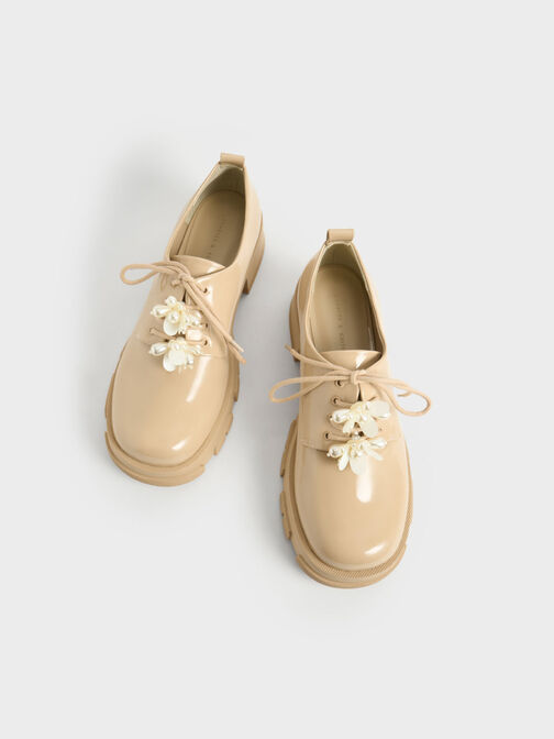 Hayden Bead-Embellished Patent Oxfords, Nude, hi-res