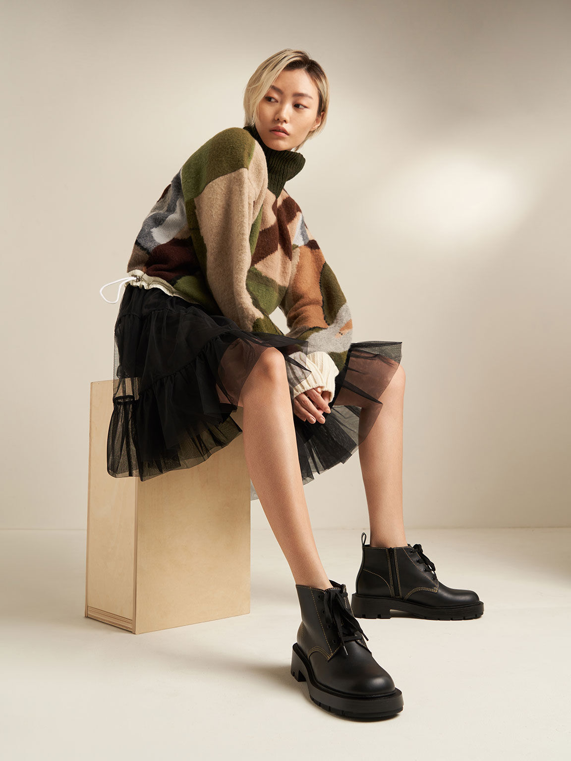 Lace-Up Ankle Boots, Black, hi-res