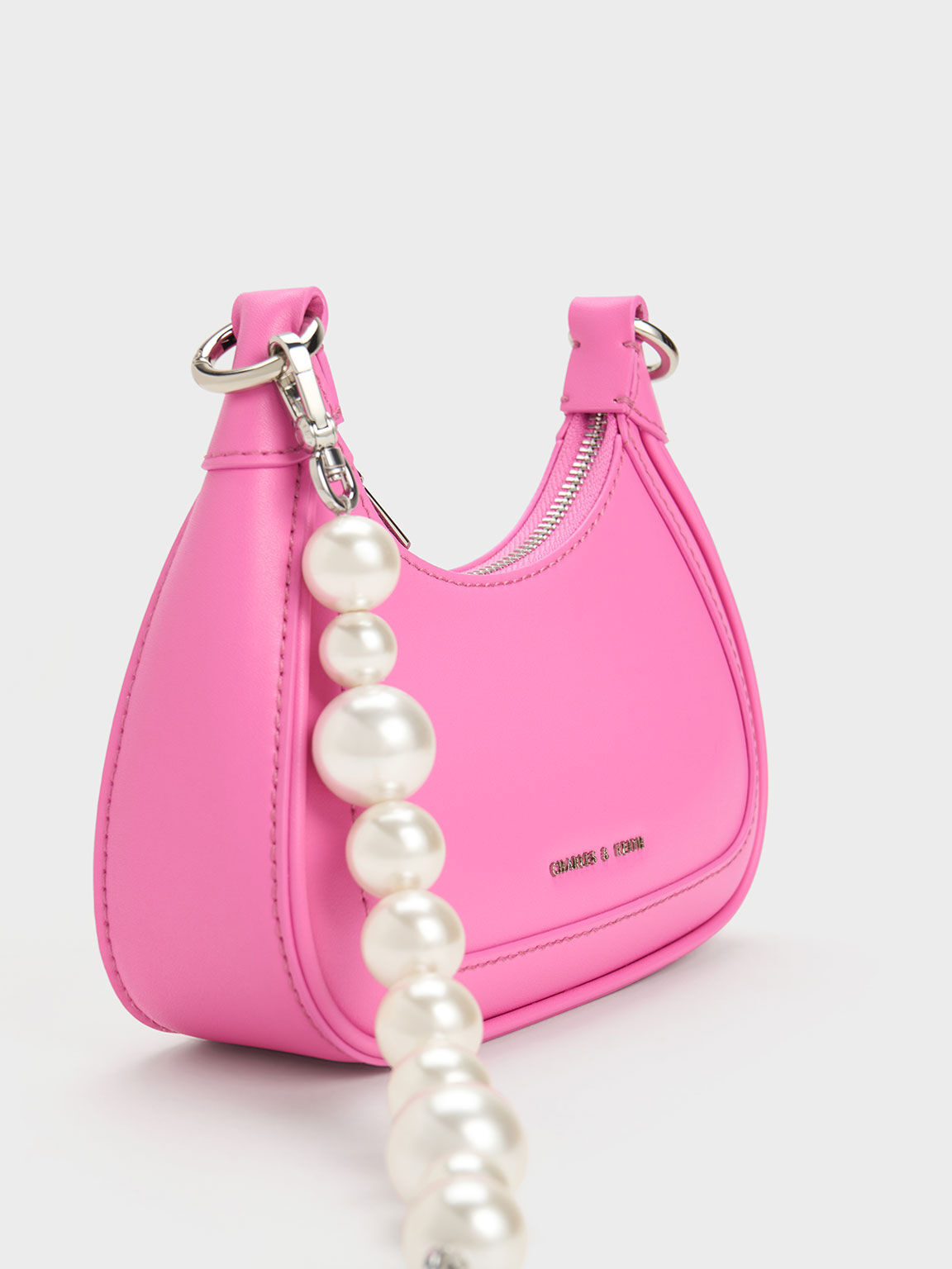 Pink Beaded Handle Hobo Bag - CHARLES & KEITH KW