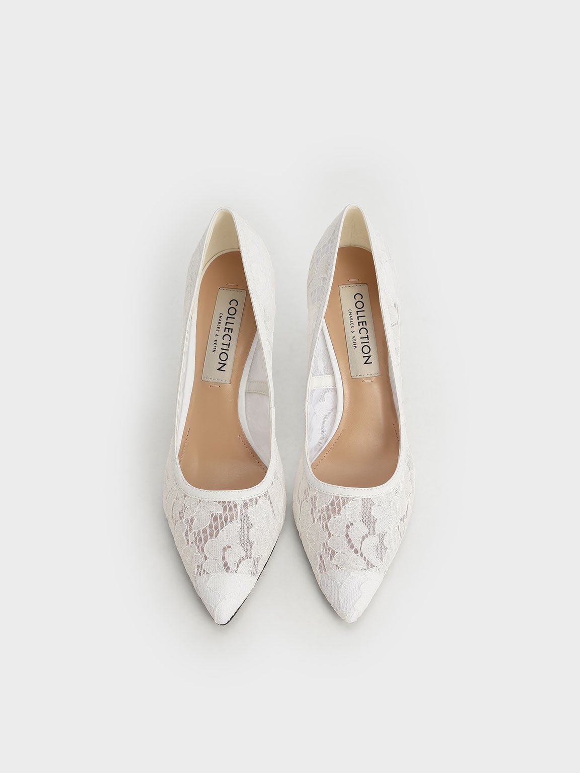 Wedding Collection: White Lace & Mesh Pumps - CHARLES & KEITH