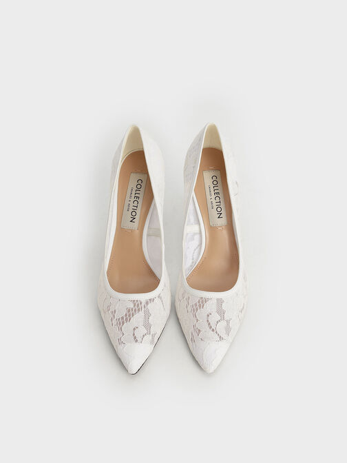 Lace & Mesh Pumps, White, hi-res