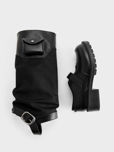 Convertible Ruched Knee-High Boots, Black, hi-res
