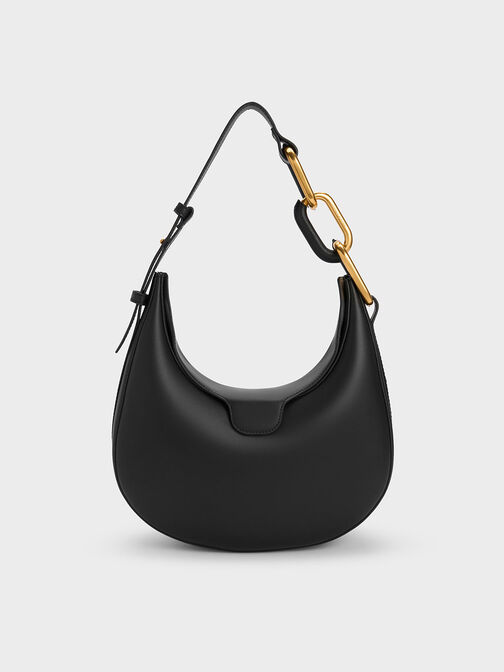 Kora Metallic-Accent Moon Bag, Black, hi-res