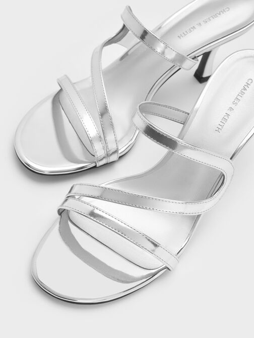 Arden Metallic Wavy Heeled Mules, Silver, hi-res