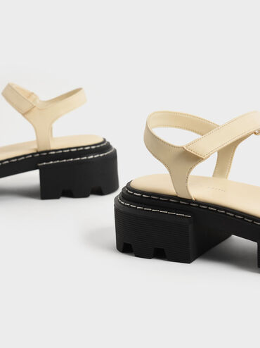 Chain-Link Contrast-Trim Sandals, Chalk, hi-res