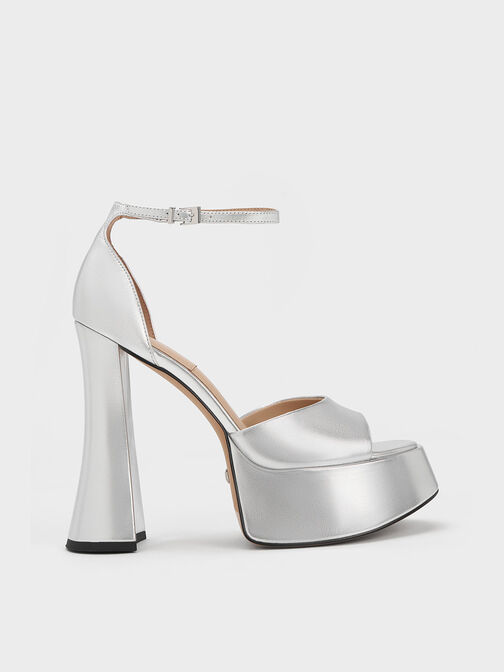 Michelle Metallic Leather Platform Sandals, Silver, hi-res