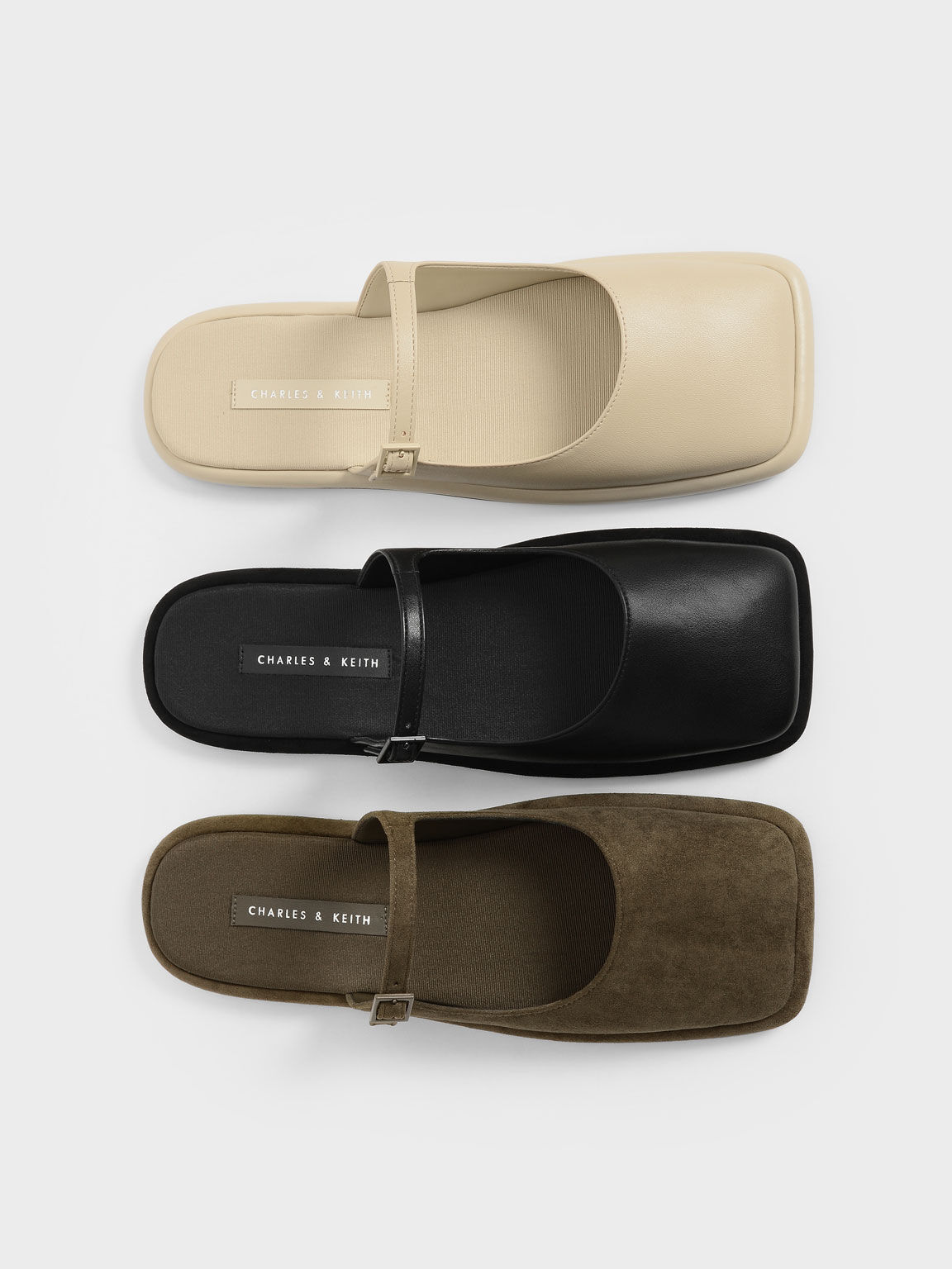 Square Toe Flat Mules, Black, hi-res