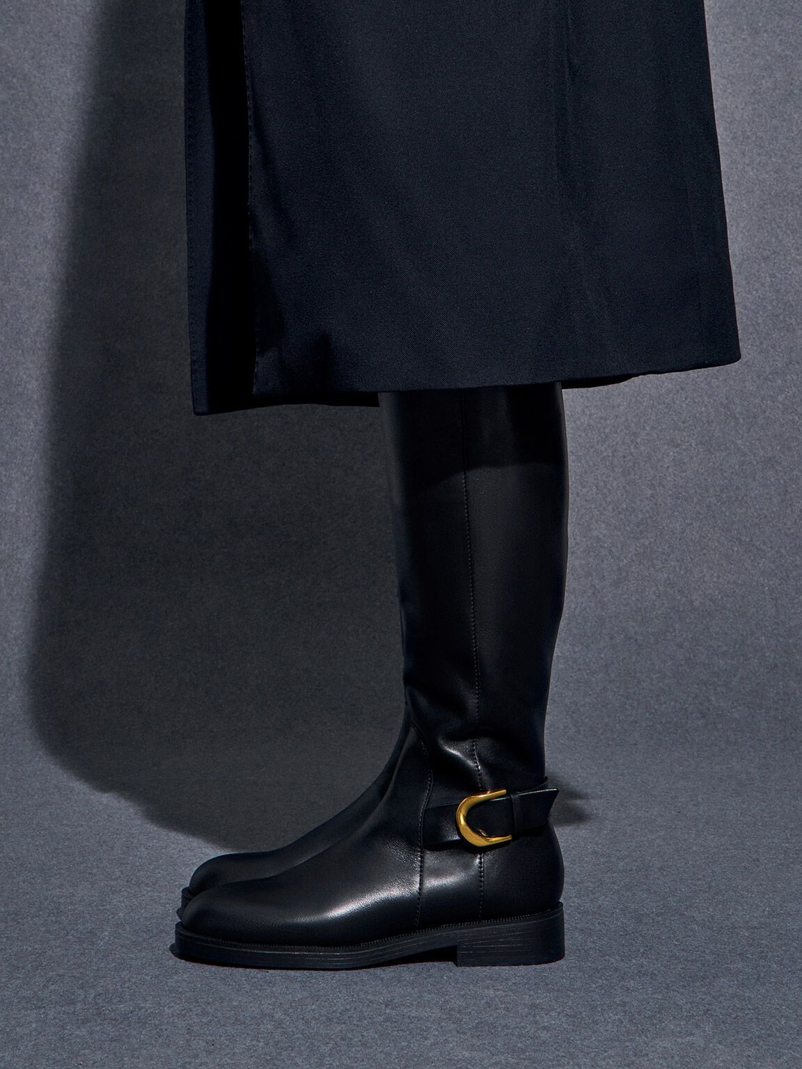 Black Gabine Leather Knee High Boots CHARLES KEITH SG