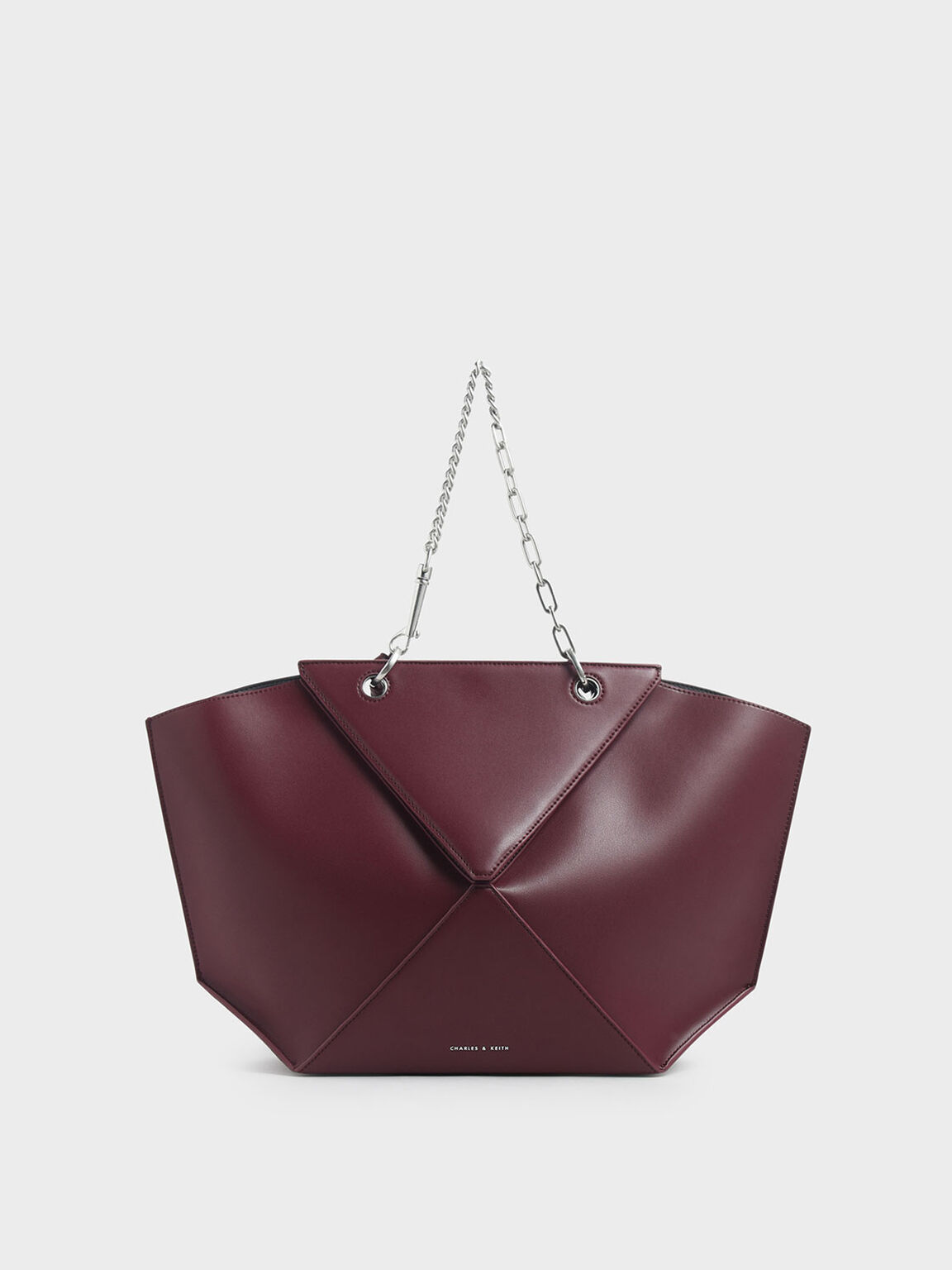 Thin Chain Handle Sculptural Tote, Burgundy, hi-res