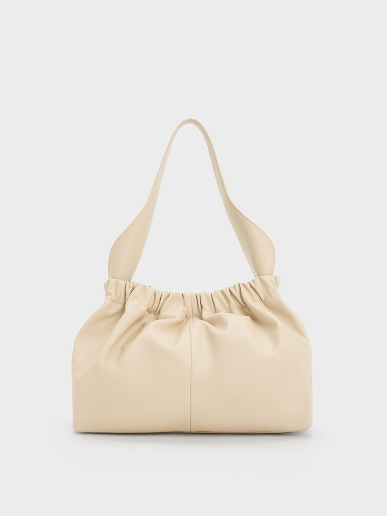 Large Ally Ruched Slouchy Bag, Beige, hi-res