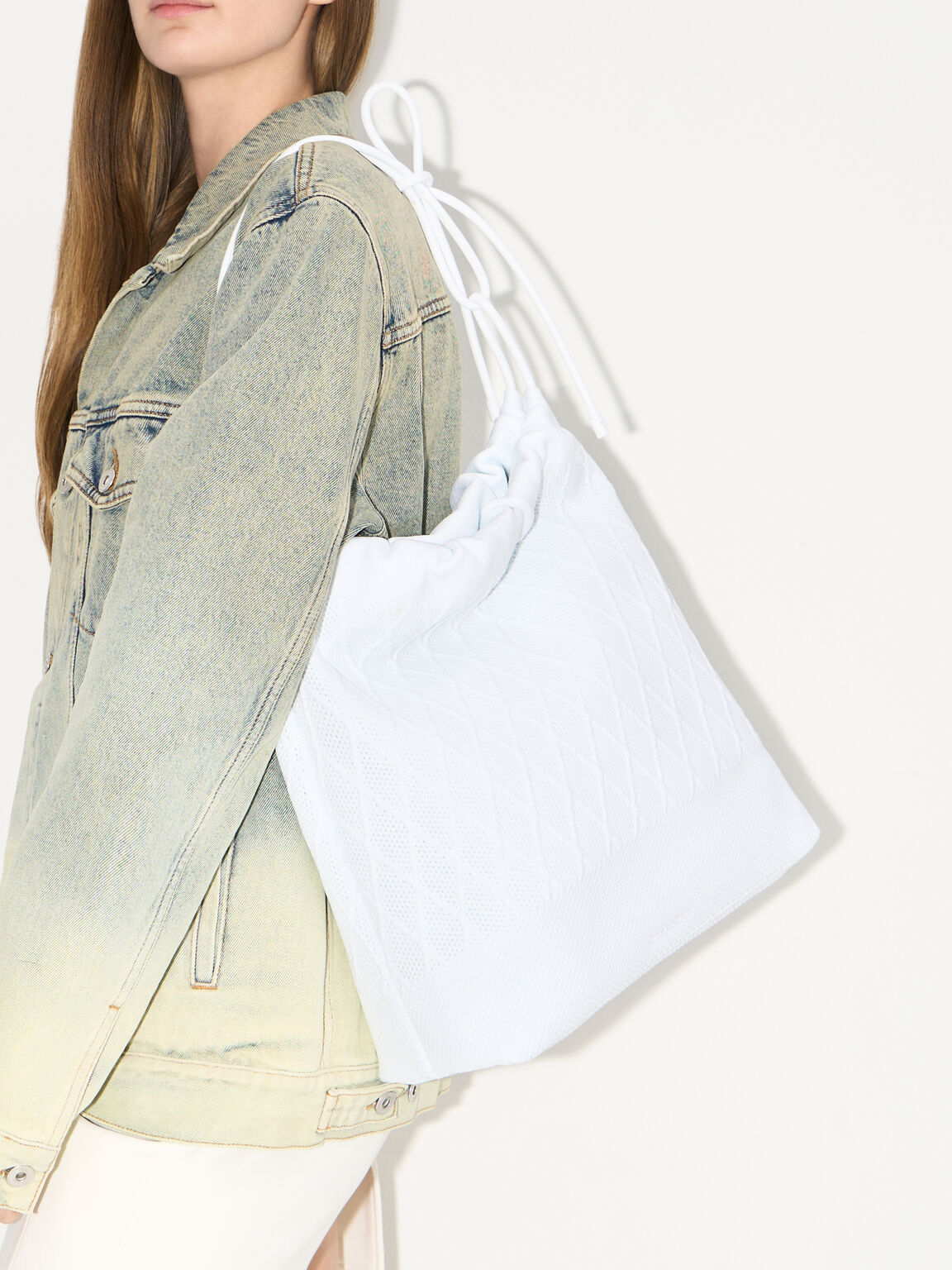 Genoa Bow-Tie Knitted Bag, White, hi-res