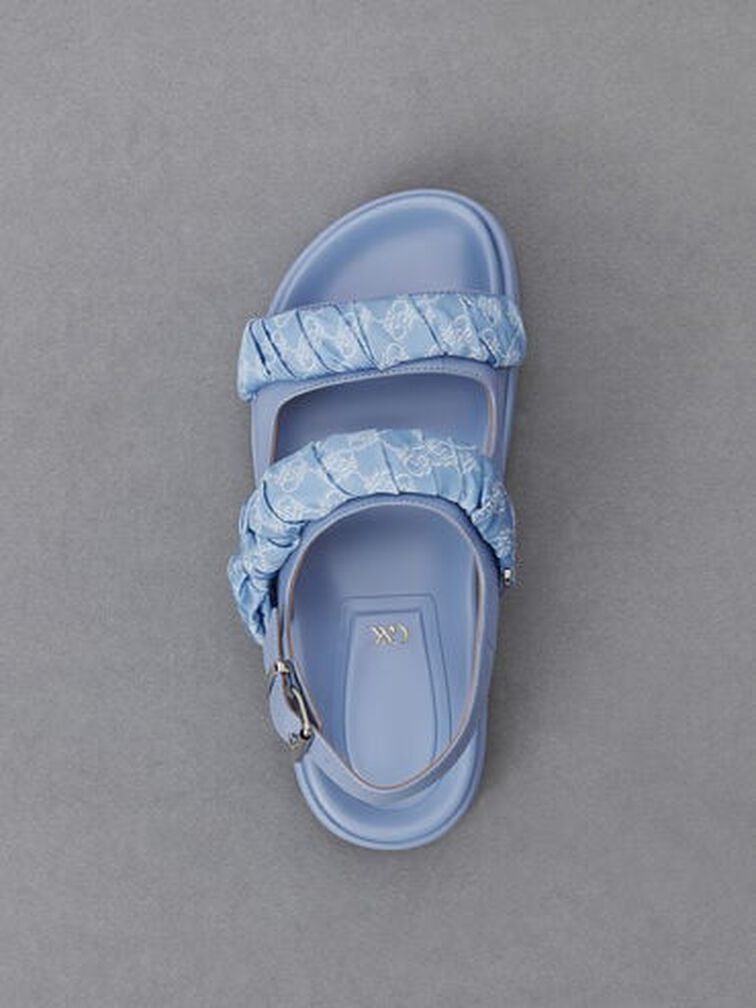 Sandalias de cuero con correa efecto arrugado, Azul claro, hi-res