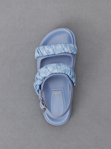 Sandalias de cuero con correa efecto arrugado, Azul claro, hi-res