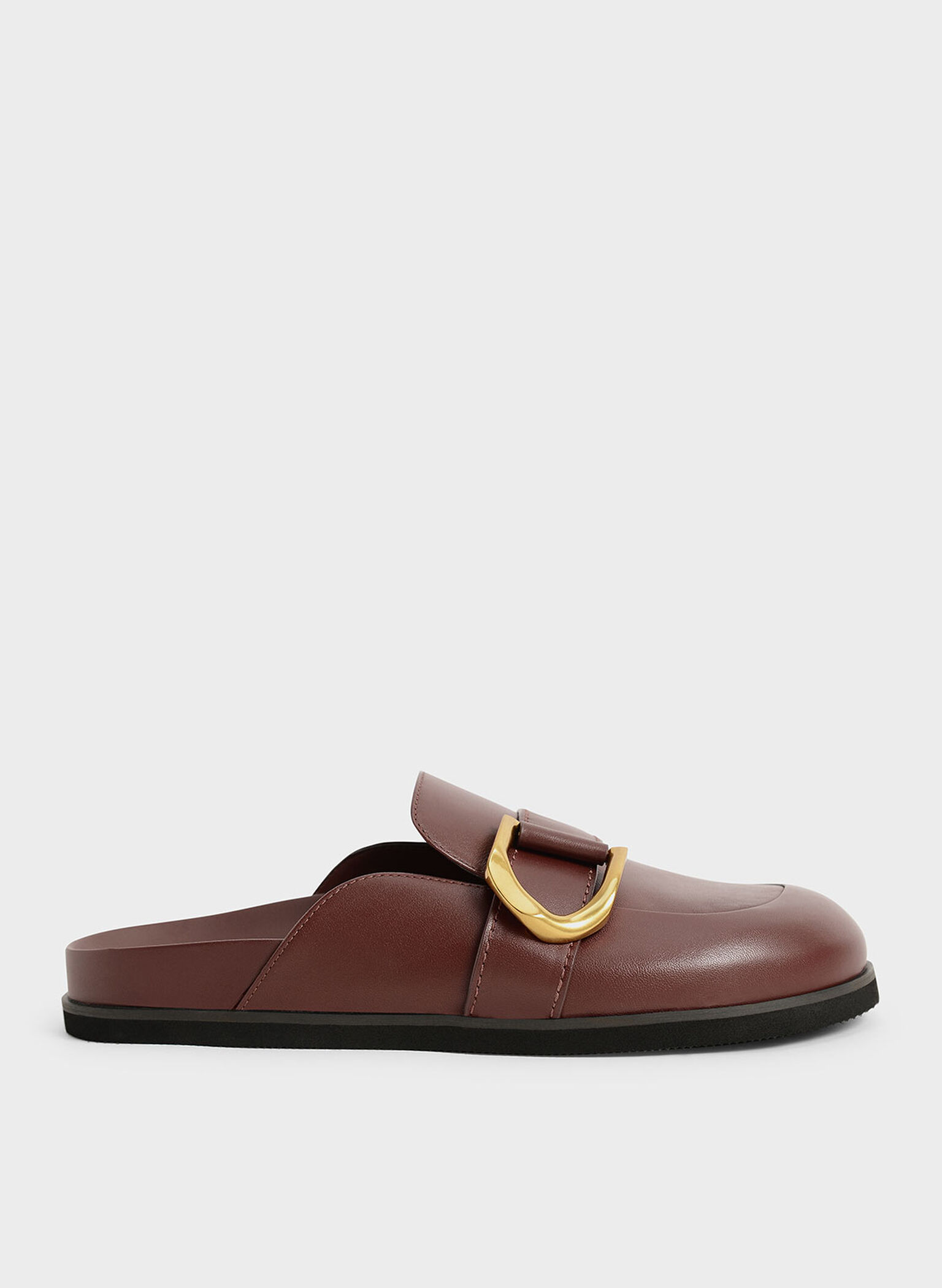Gabine Buckled Leather Loafer Mules​, Brown, hi-res