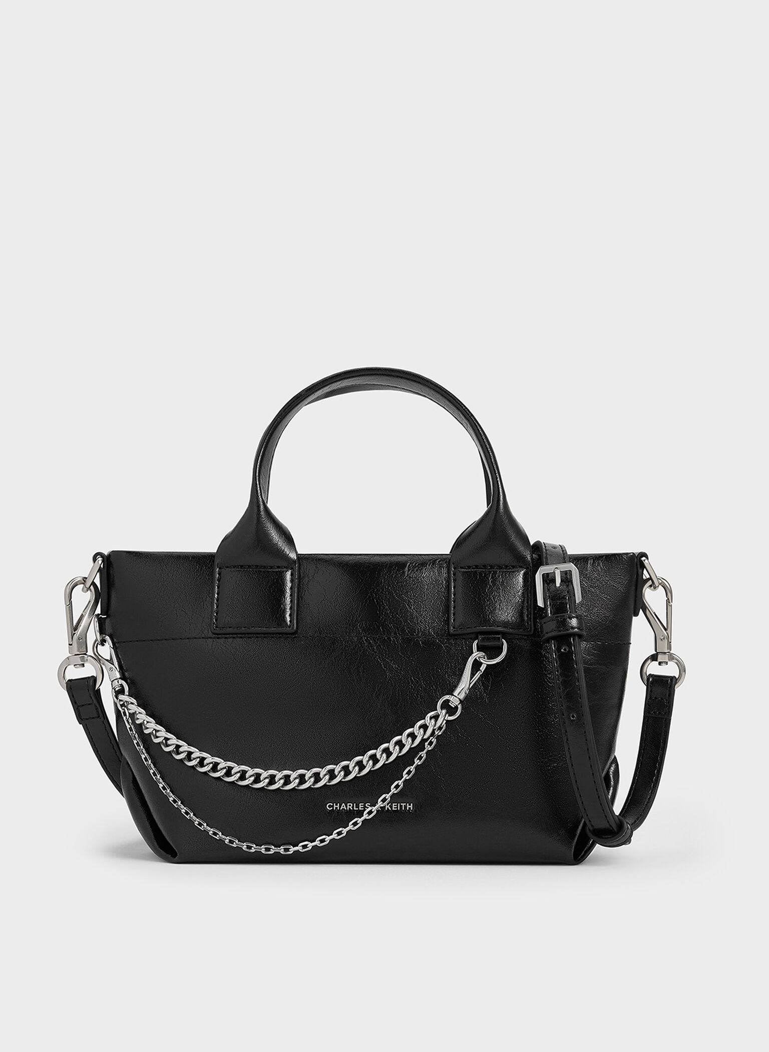 Bolso tote Atwood efecto arrugado con adornos de cadena, Noir, hi-res