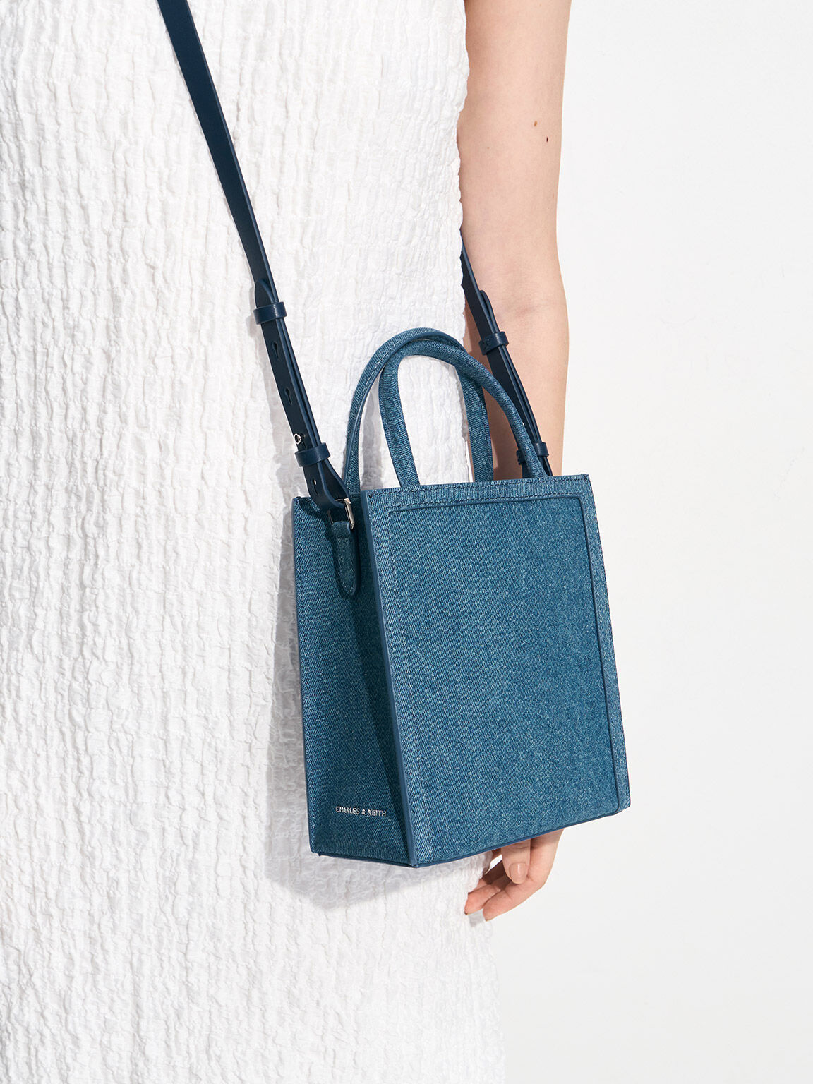 Blue Denim Double Handle Tote Bag CHARLES KEITH BS