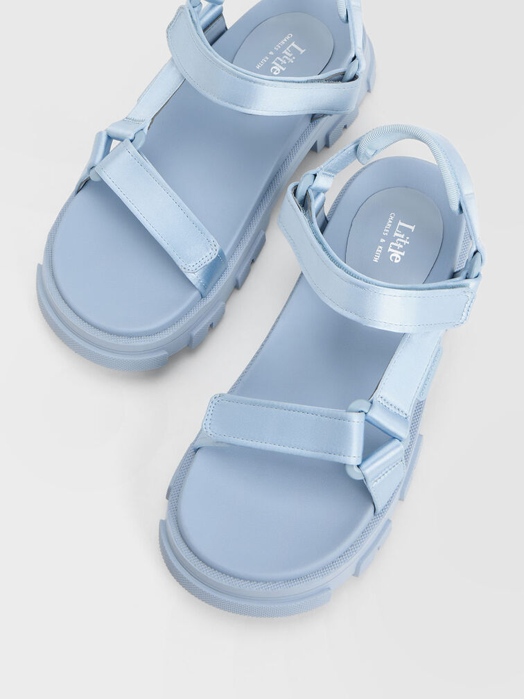 Girls' Satin Sports Sandals, Blue, hi-res