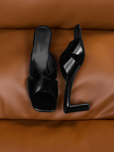 Georgina Crossover-Strap Blade-Heel Mules, Black Box, hi-res