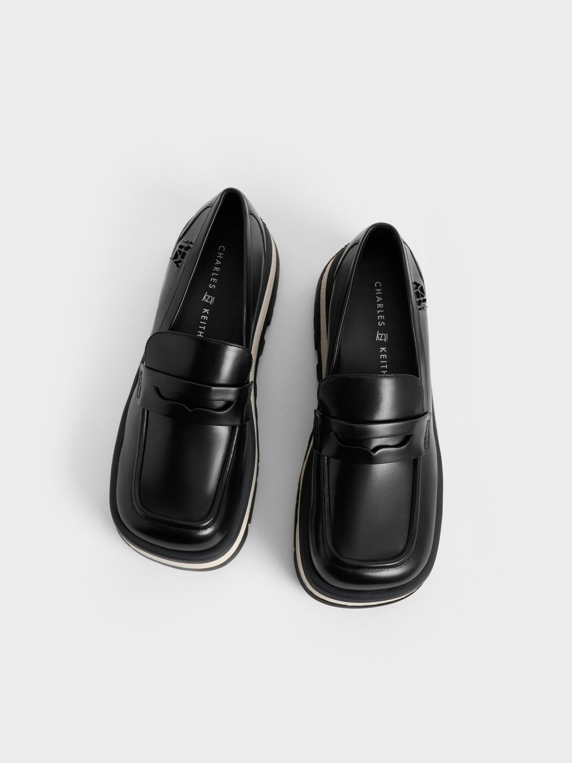 Rainier Chunky Platform Penny Loafers, Black, hi-res