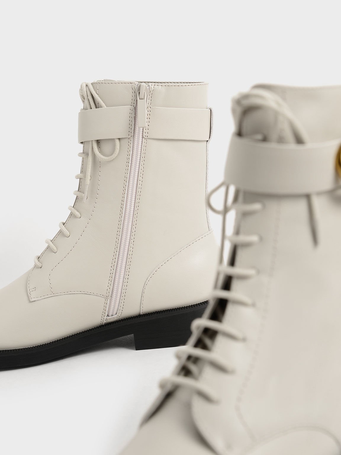 Gabine Buckled Leather Ankle Boots​, Chalk, hi-res