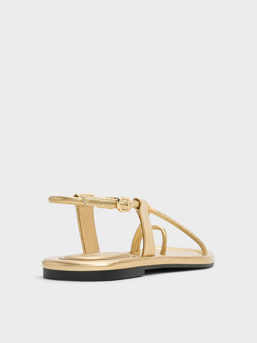 Metallic-Accent Toe-Ring Sandals, Gold, hi-res