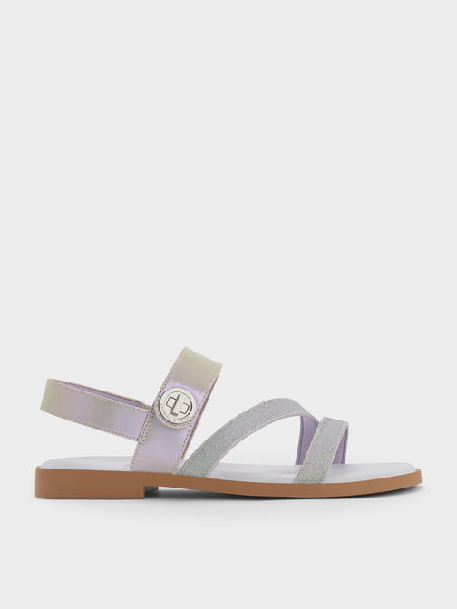 Yara Girls' Metallic Buckle Sandals, Lilac, hi-res