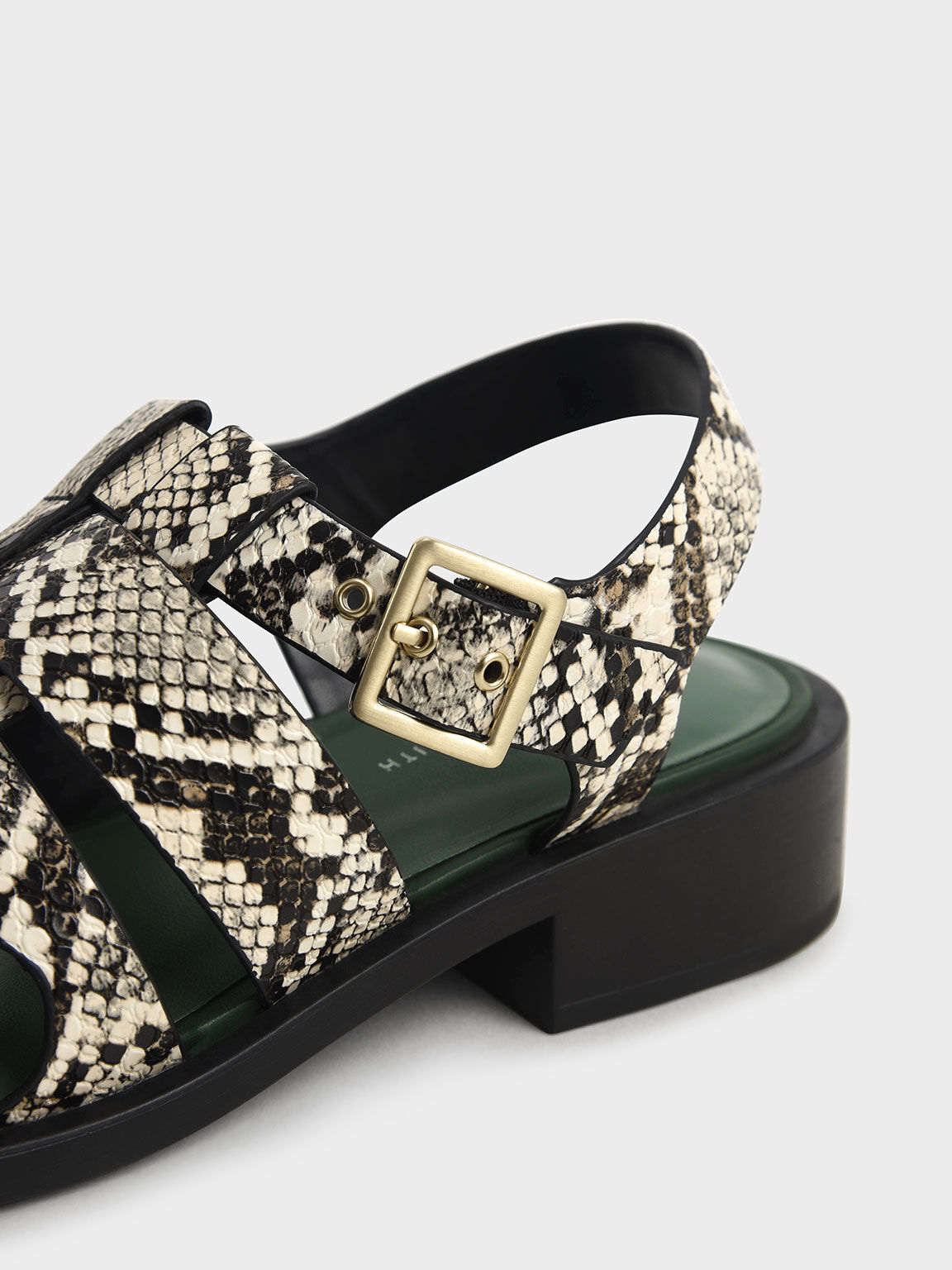 Snake-Print Fringe Detail Caged Sandals, Animal Print Natural, hi-res