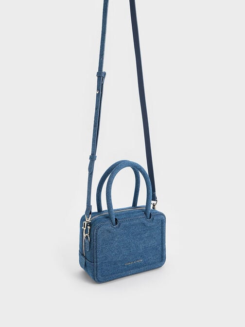 Perline Denim Elongated Top Handle Bag, Denim Blue, hi-res