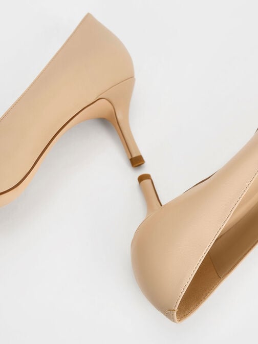 Buckle-Strap Pointed-Toe Pumps, Beige, hi-res