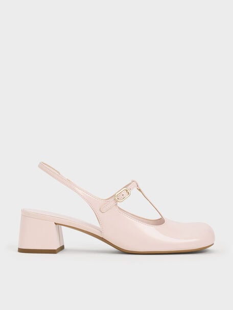 T-Bar Slingback Mary Jane Pumps, Light Pink, hi-res