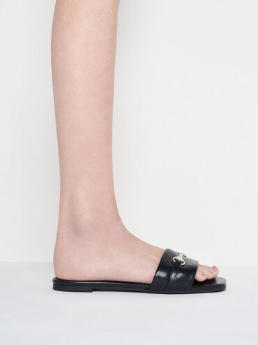 Leslie Slide Sandals, Black, hi-res