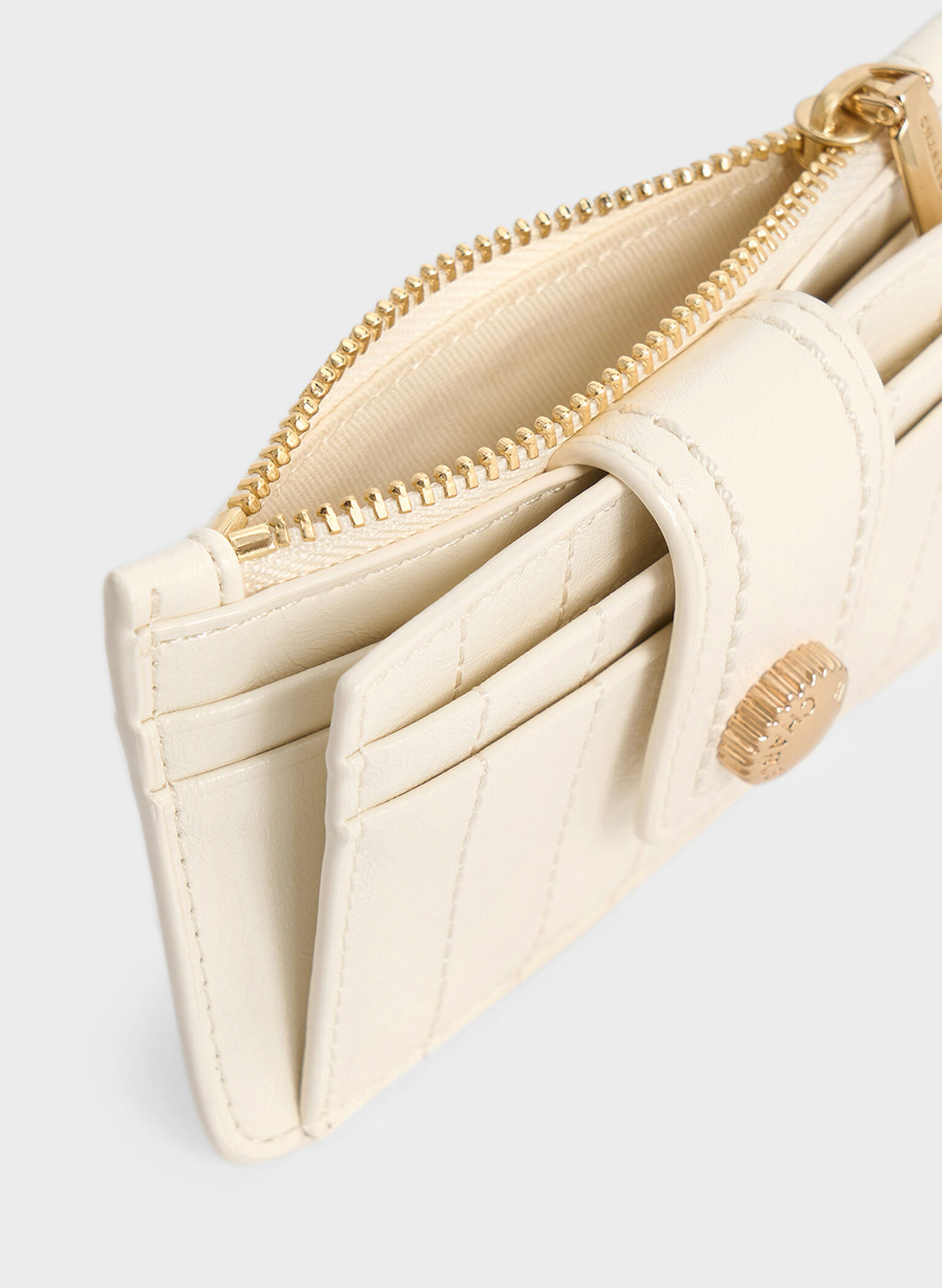 Donna Crinkle-Effect Panelled Card Holder, Cream, hi-res