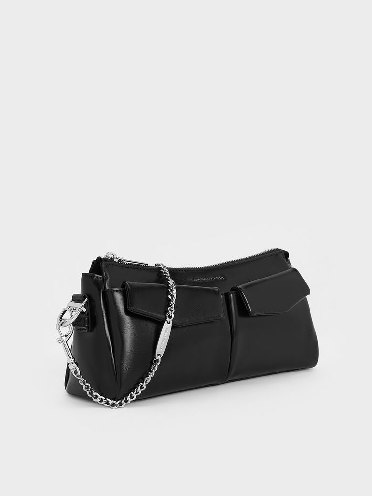 Rachel Elongated Front-Pocket Chain-Handle Bag, Noir, hi-res