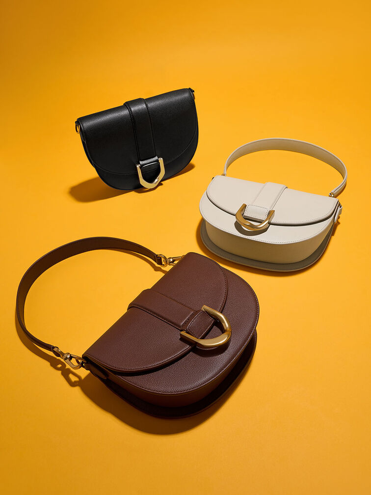 Gabine Leather Saddle Bag​, Brown, hi-res