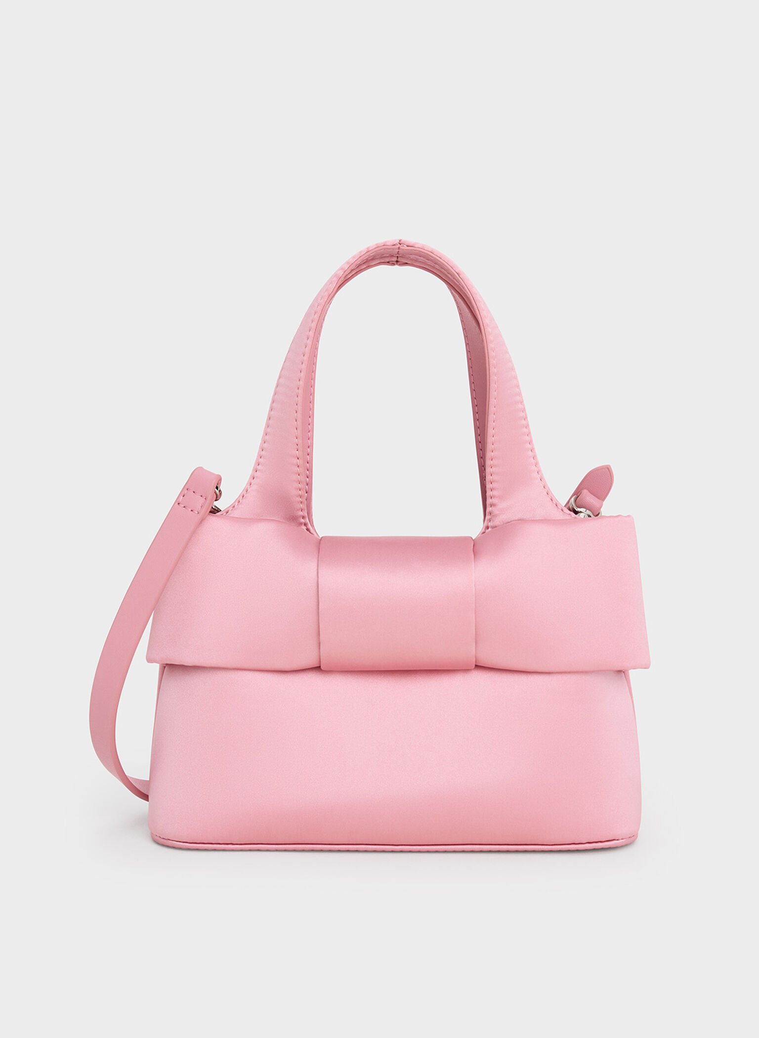 Satin Bow Bucket Bag, Flamingo Pink, hi-res