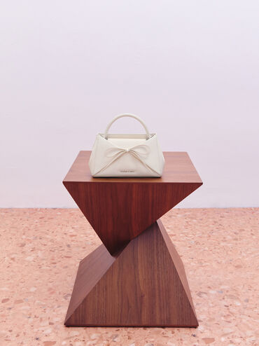 Hazel Bow Panelled Top Handle Bag, Cream, hi-res