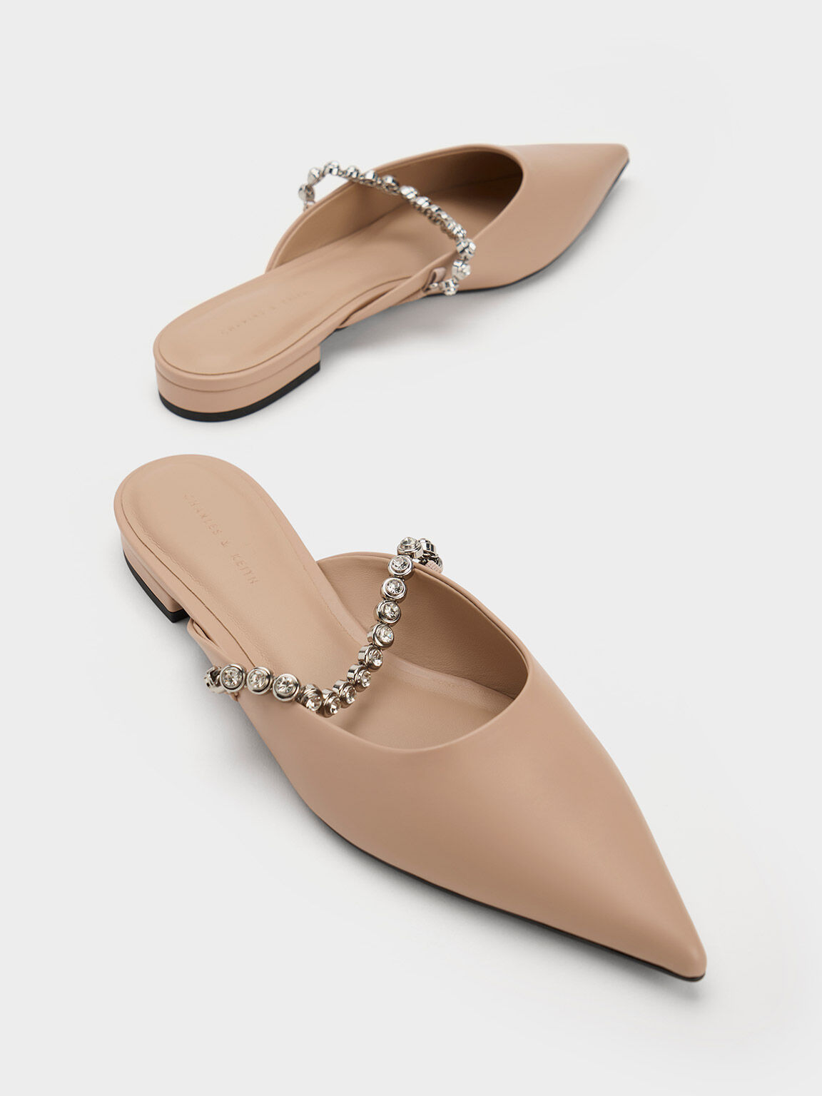 Gem-Strap Flat Mules, Nude, hi-res