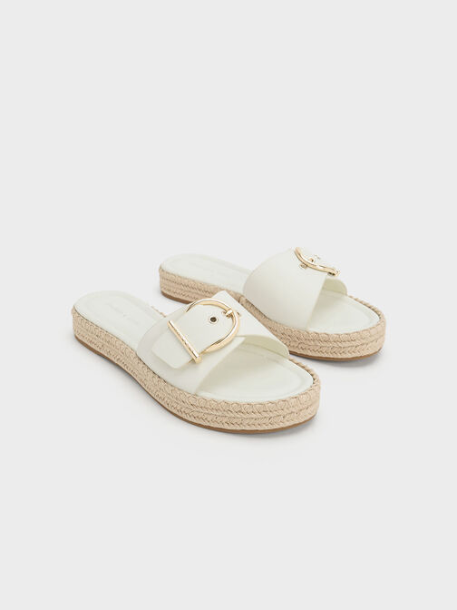 Buckled Espadrille Flat Sandals, Chalk, hi-res